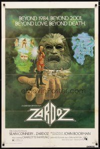 3h996 ZARDOZ 1sh '74 fantasy art of Sean Connery, who has seen the future and it doesn't work!