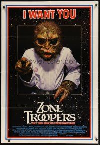 3h999 ZONE TROOPERS 1sh '85 Uncle Sam-like alien, parody of James Montgomery Flagg's I Want You!