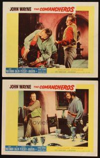 3j883 COMANCHEROS 2 LCs '61 cowboy John Wayne & baddie Tom Hennesy, directed by Michael Curtiz!
