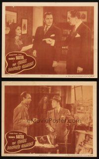 3j890 CRIME DOCTOR'S GAMBLE 2 LCs '47 great image of detective Warner Baxter in the title role!