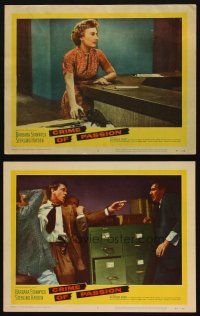 3j891 CRIME OF PASSION 2 LCs '57 Barbra Stanwyck, and two men restraining Sterling Hayden!