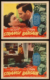 3j969 STRANGE BARGAIN 2 LCs '49 film noir, pretty Martha Scott, Jeffrey Lynn, insurance fraud!
