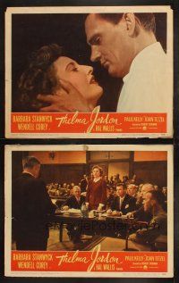 3j980 THELMA JORDON 2 LCs '50 cool images of gorgeous Barbara Stanwyck & Wendell Corey!