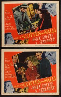 3j992 WALK SOFTLY STRANGER 2 LCs '50 Joseph Cotten & pretty Alida Valli, cool film noir images!