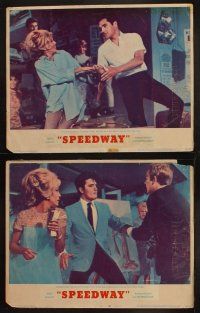 3j428 SPEEDWAY 8 LCs '68 cool images of race car driver Elvis Presley with sexy Nancy Sinatra!