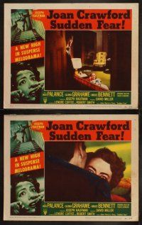 3j439 SUDDEN FEAR 8 LCs '52 images of terrified Joan Crawford, Jack Palance!