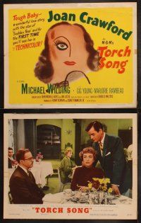 3j470 TORCH SONG 8 LCs '53 tough baby Joan Crawford, a wonderful love story, great title card art!