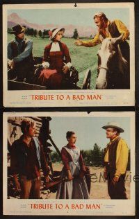 3j760 TRIBUTE TO A BAD MAN 4 LCs '56 cowboy James Cagney, pretty Irene Papas, Vic Morrow!