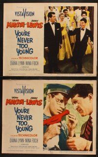 3j513 YOU'RE NEVER TOO YOUNG 8 LCs '55 great images of suave Dean Martin & wacky Jerry Lewis!