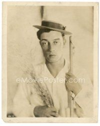 3k067 BATTLING BUTLER 8x10.25 still '26 wonderful image of Buster Keaton holding broomstick!