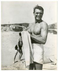 3k136 CARY GRANT 8.5x9.5 still '40s great barechested portrait drying off on the beach!