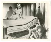 3k190 DAUGHTERS OF DESTINY 8x10 still '54 sexy Martine Carol on bed looks at Raf Vallone on floor!