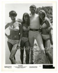 3k413 IN LIKE FLINT 8x10.25 still '67 James Coburn posing with three sexy ladies in bikinis!
