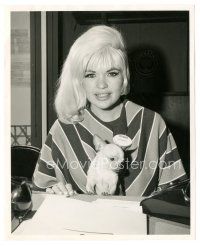 3k449 JAYNE MANSFIELD 8.25x10 still '60s at desk with her pet Chihuahua dog by Herbert Halweil!