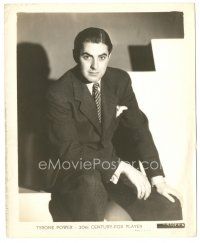3k934 TYRONE POWER 8.25x10 still '30s seated c/u of the handsome leading man in suit & tie!