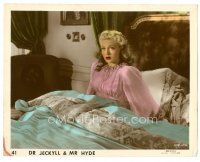 3k225 DR. JEKYLL & MR. HYDE Color-Glos 8x10 still '41 close up of sexy Lana Turner scared in bed!