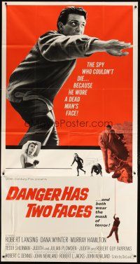 3m255 DANGER HAS TWO FACES 3sh '67 Robert Lansing, Dana Wynter, spy that stole another man's face!