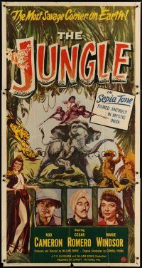 3m381 JUNGLE 3sh '52 cool art of Marie Windsor & Rod Cameron on elephant in India!
