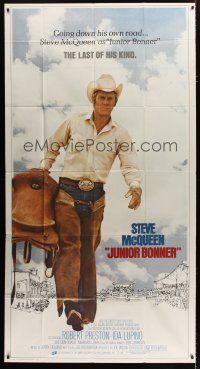 3m382 JUNIOR BONNER int'l 3sh '72 full-length rodeo cowboy Steve McQueen carrying saddle!