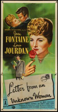 3m402 LETTER FROM AN UNKNOWN WOMAN 3sh '48 romantic art of Joan Fontaine & Louis Jourdan!