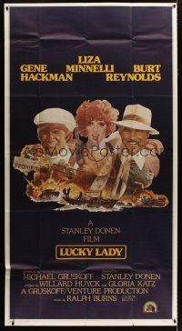 3m417 LUCKY LADY style B int'l 3sh '75 Gene Hackman, Burt Reynolds & Liza Minnelli, Tom Jung art!