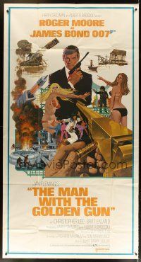 3m431 MAN WITH THE GOLDEN GUN 3sh '74 art of Roger Moore as James Bond by Robert McGinnis!