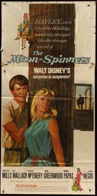 3m446 MOON-SPINNERS 3sh '64 Disney, artwork of pretty Hayley Mills & Peter McEnery hiding!