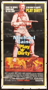 3m476 PLAY DIRTY int'l 3sh '69 cool art of WWII soldier Michael Caine with machine gun!