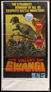 3m577 VALLEY OF GWANGI int'l 3sh '69 Ray Harryhausen, McCarthy art of cowboys battling dinosaurs!