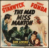 3m085 MAD MISS MANTON 6sh '38 great different artwork of pretty Barbara Stanwyck & Henry Fonda!