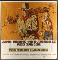 3m122 TRAIN ROBBERS int'l 6sh '73 great full-length art of cowboy John Wayne & sexy Ann-Margret!