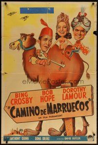 3m683 ROAD TO MOROCCO Argentinean '42 wacky art of Bob Hope, Bing Crosby & Dorothy Lamour on camel!