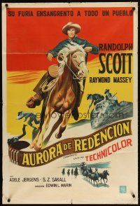 3m691 SUGARFOOT Argentinean '51 cool full-length artwork of of cowboy Randolph Scott on horseback!