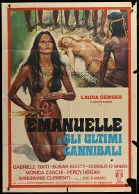 3m876 EMANUELLE & THE LAST CANNIBALS Italian 1p '77 Joe D'Amato, sexy art of naked Laura Gemser!