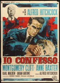 3m907 I CONFESS Italian 1p R62 Alfred Hitchcock, Symeoni art of Montgomery Clift & Anne Baxter!