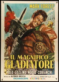 3m927 MAGNIFICENT GLADIATOR Italian 1p '65 cool art of Mark Forest as Il Magnifico Gladiatore!