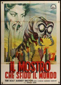 3m935 MONSTER THAT CHALLENGED THE WORLD Italian 1p '58 different Vittorio art of monster over city