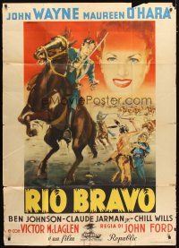 3m955 RIO GRANDE Italian 1p '51 different art of John Wayne & Maureen O'Hara, as Rio Bravo!