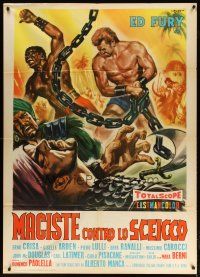 3m960 SAMSON AGAINST THE SHEIK Italian 1p '62 art of strongman Ed Fury with huge chains by Rene!