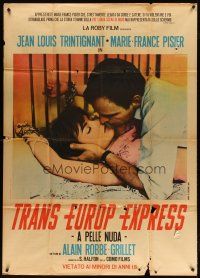 3m987 TRANS-EUROP-EXPRESS Italian 1p '68 c/u Jean-Louis Trintignant kissing Marie-France Pisier!