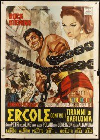 3m757 HERCULES & THE TYRANTS OF BABYLON Italian 2p '64 art of strongman Peter Lupus in chains!