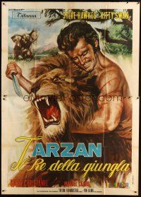 3m769 KING OF THE JUNGLE Italian 2p '69 best Tarantelli artwork of Tarzan rip-off wrestling lion!
