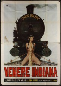 3m784 NAKED IN THE SUN Italian 2p R70s wild art of naked Native American girl tied on train tracks!
