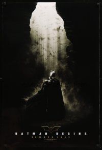 3p078 BATMAN BEGINS summer 2005 teaser DS 1sh '05 great image of Christian Bale in the batcave!