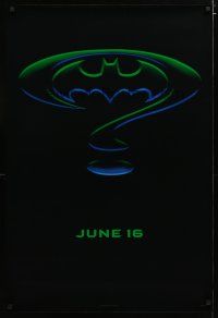 3p082 BATMAN FOREVER teaser 1sh '95 Kilmer, Kidman, cool question mark & cowl design!