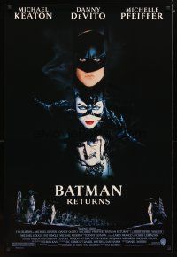 3p083 BATMAN RETURNS 1sh '92 collage of Michael Keaton, Danny DeVito, sexy Michelle Pfeiffer!