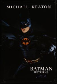 3p084 BATMAN RETURNS dated teaser 1sh '92 cool image of Michael Keaton as Batman!