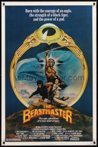 3p085 BEASTMASTER 1sh '82 cool fantasy art of barechested Marc Singer & sexy Tanya Roberts!