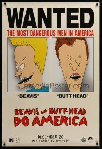 3p091 BEAVIS & BUTT-HEAD DO AMERICA teaser 1sh '96 Mike Judge, most dangerous men in America!