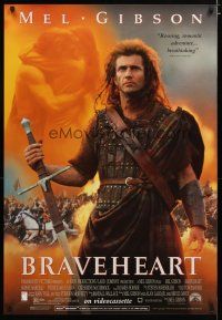 3p118 BRAVEHEART video 1sh '95 cool image of Mel Gibson as William Wallace!